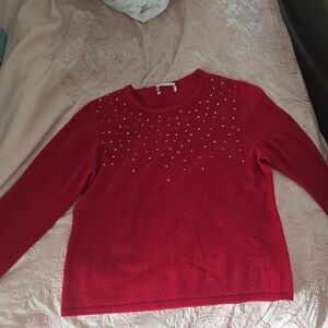 Red Sweater with Crystal Accents